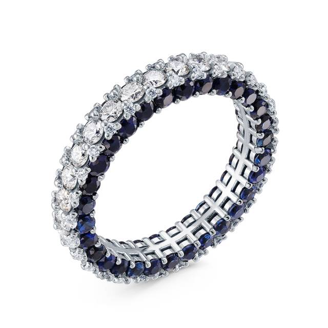 Кольцо из белого золота с бриллиантами и сапфирами (051550)