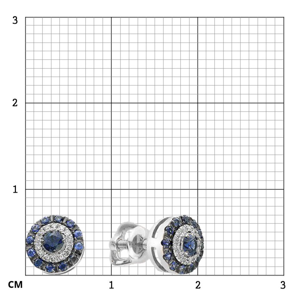 Серьги пусеты из белого золота с бриллиантами и сапфирами (039555)