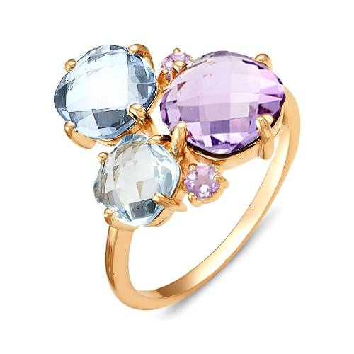 Кольцо из красного золота с топазами и аметистами (041512)