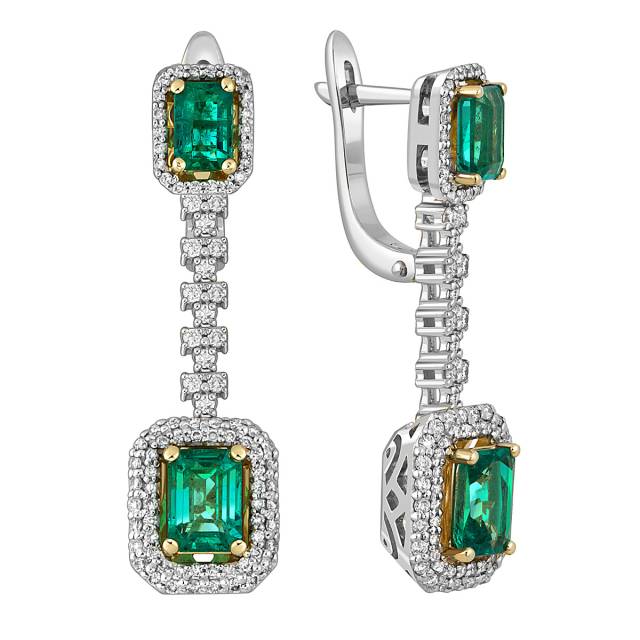 Серьги из белого золота с бриллиантами и изумрудами (051829)