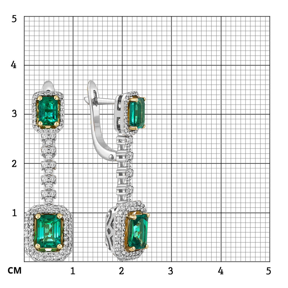 Серьги из белого золота с бриллиантами и изумрудами (051829)