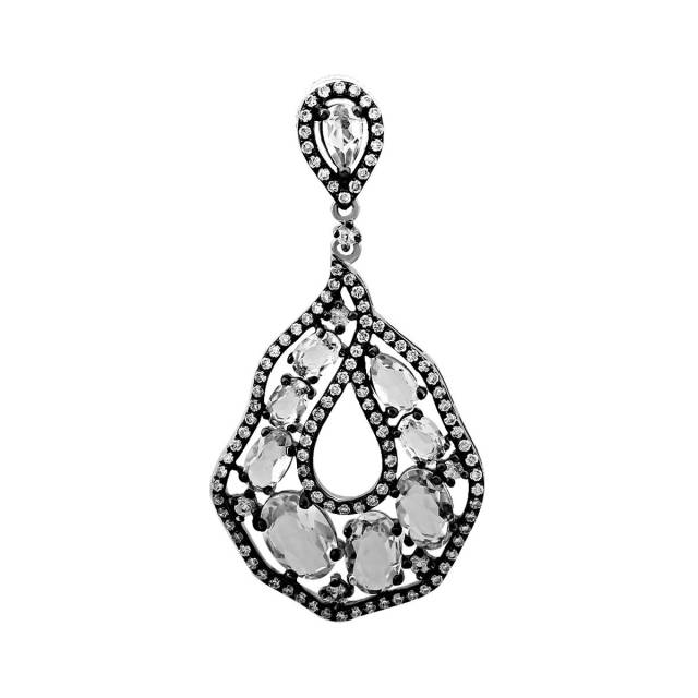 Кулон из белого золота с бриллиантами,  бесцветными сапфирами и топазами (003990)