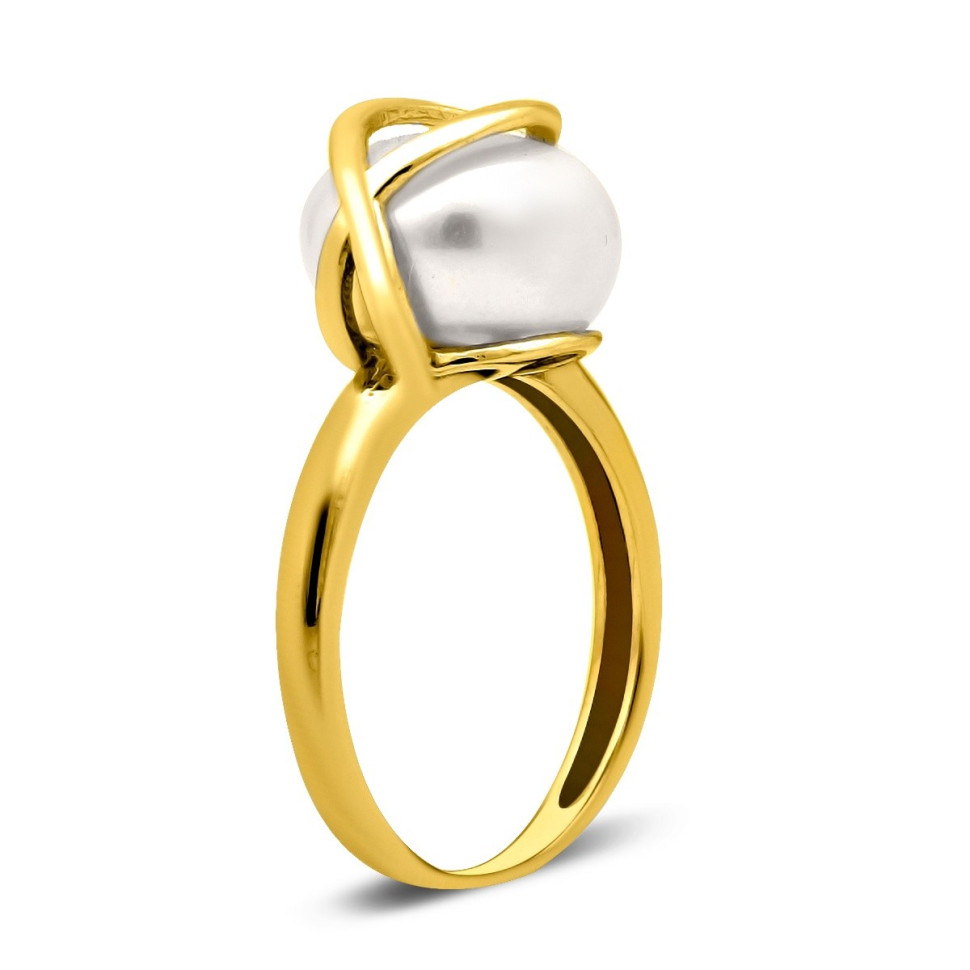 Кольцо из желтого золота с жемчугом (020809)