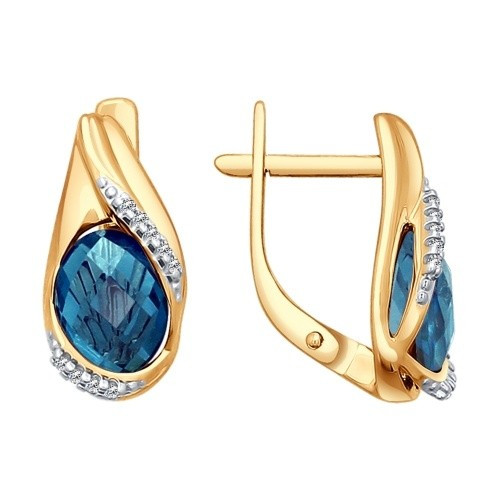 Серьги из красного золота с топазами и фианитами (027769)