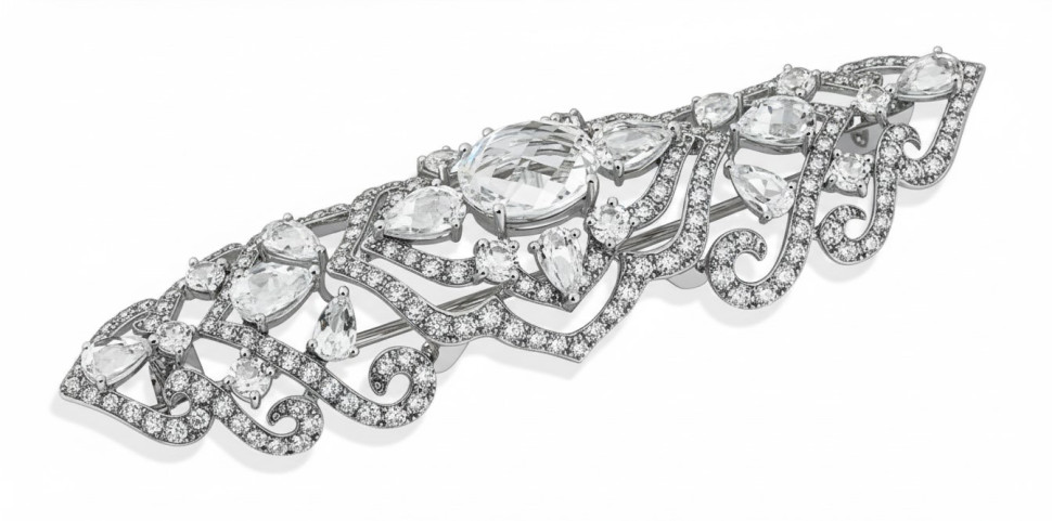 Брошь из белого золота с бриллиантами и топазами (042781)