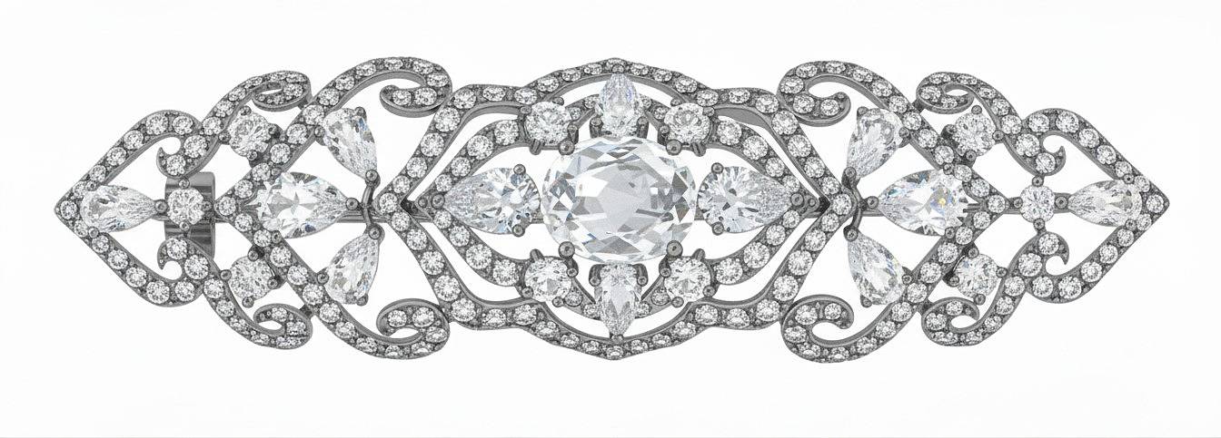 Брошь из белого золота с бриллиантами и топазами (042781)