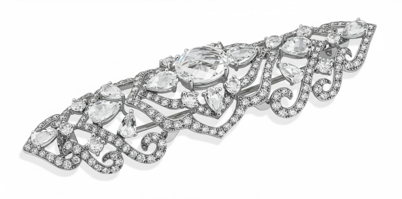 Брошь из белого золота с бриллиантами и топазами (042781)