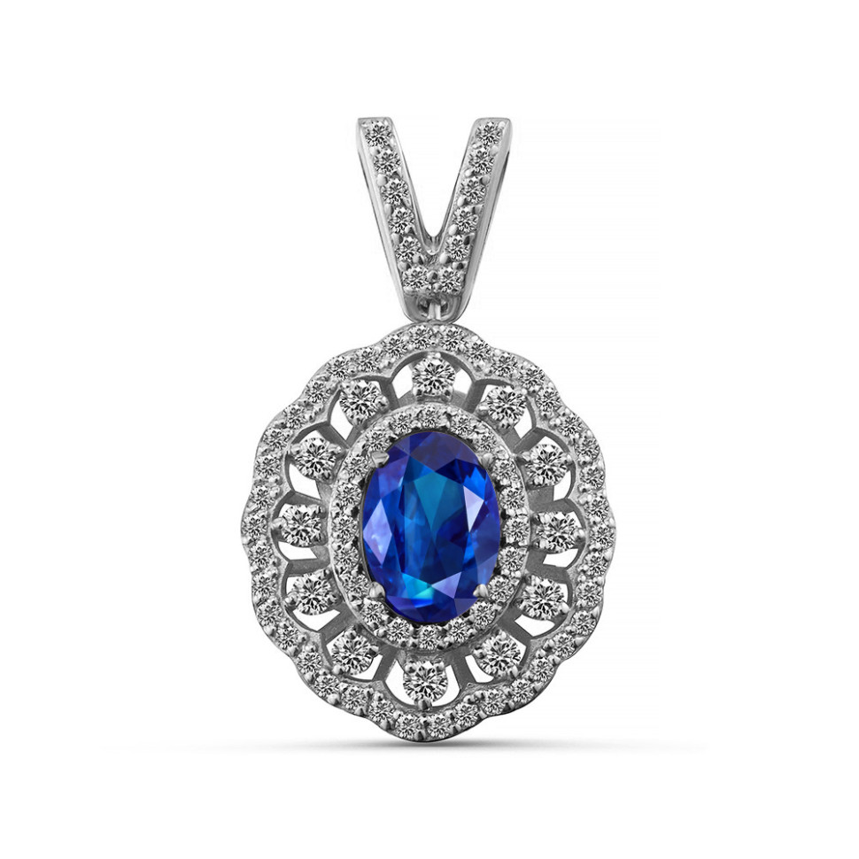 Кулон из белого золота с бриллиантами и сапфиром (063790)