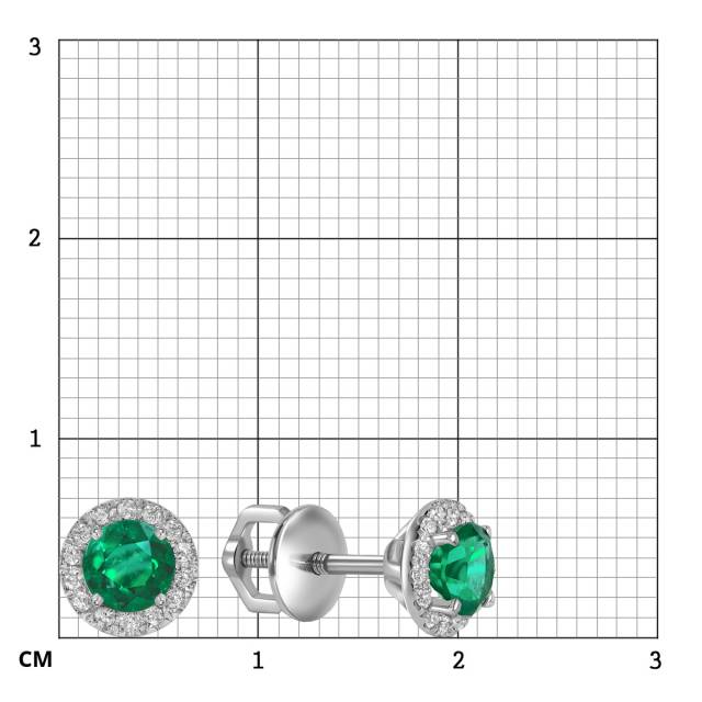 Серьги пусеты из белого золота с бриллиантами и изумрудами (060971)