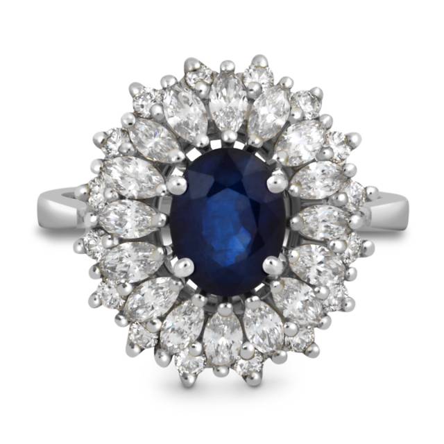 Кольцо из белого золота с бриллиантами и сапфиром (039765)