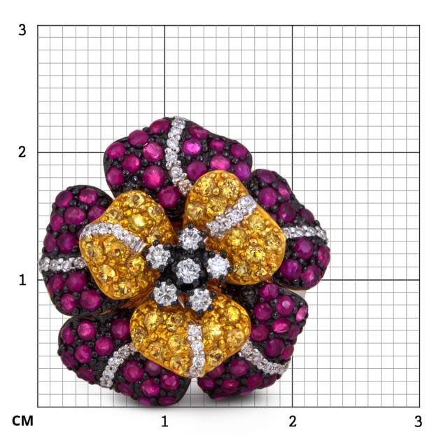 Кольцо из белого золота с бриллиантами, рубинами и сапфирами (003037)