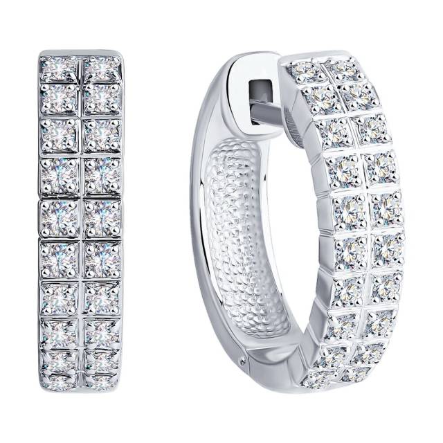 Серьги конго из белого золота с бриллиантами (046776)