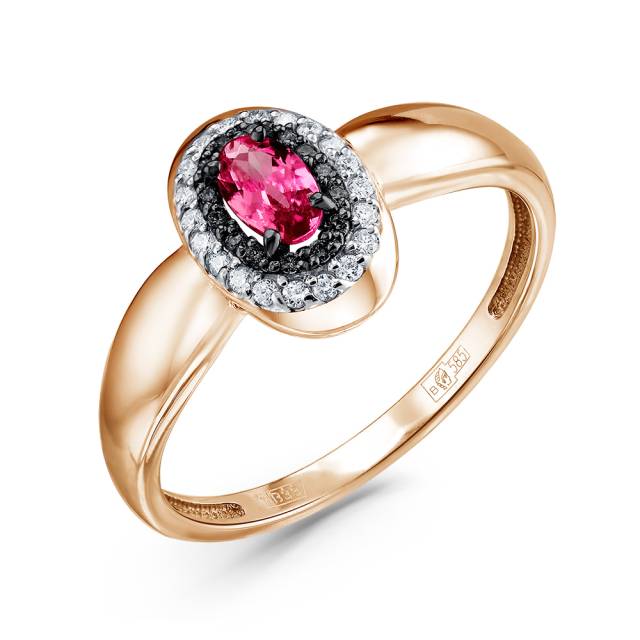 Кольцо из красного золота с бриллиантами и рубином (051419)