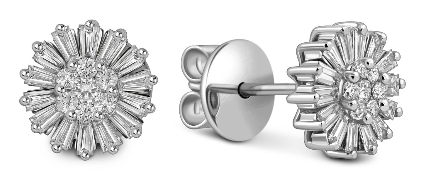 Серьги пусеты из белого золота с бриллиантами (057838)