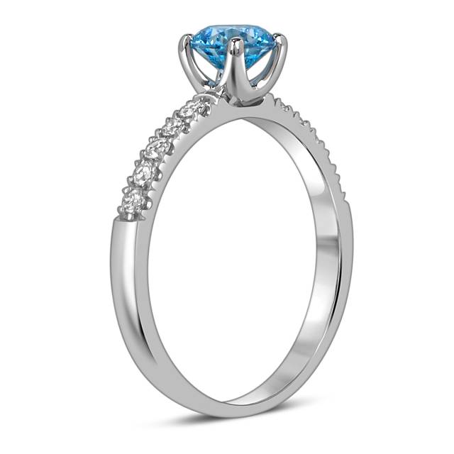 Помолвочное  кольцо из белого золота с голубым бриллиантом (060039)