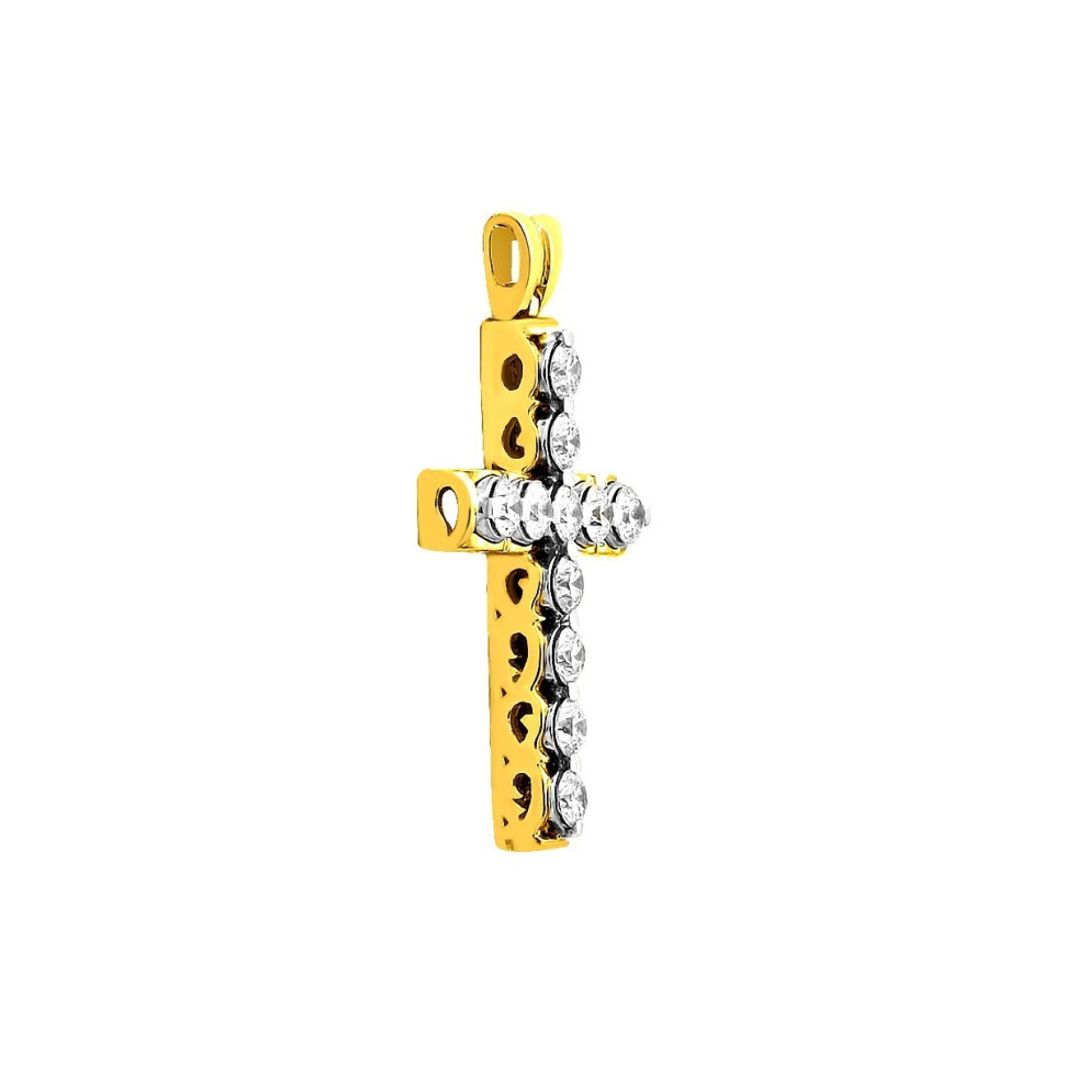 Кулон крест из жёлтого золота с бриллиантами (025798)