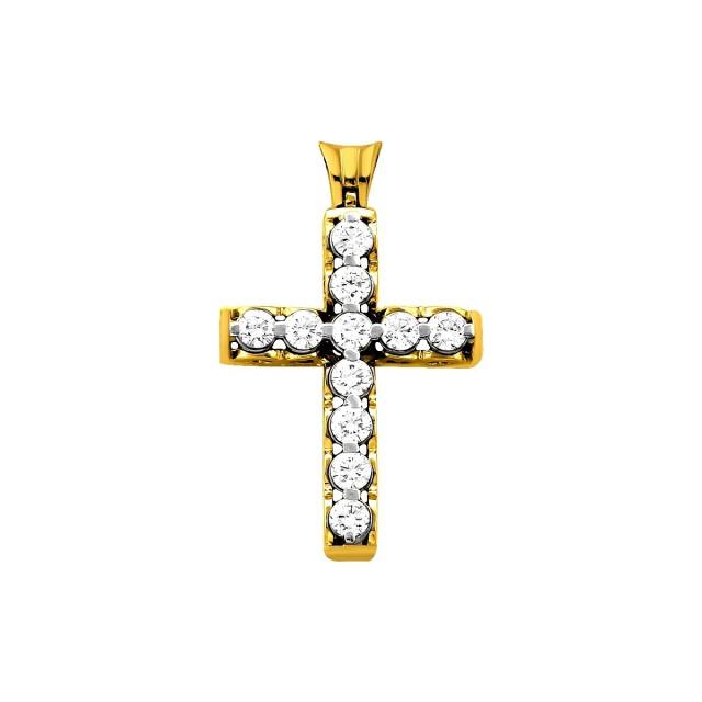 Кулон крест из жёлтого золота с бриллиантами (025798)