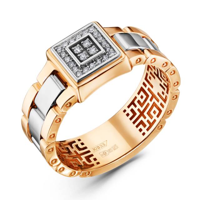 Мужское кольцо из комбинированного золота с бриллиантами (060452)