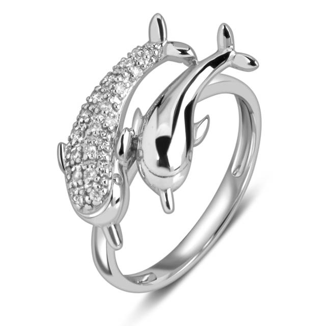 Кольцо из белого золота с бриллиантами "Дельфины" (016926)