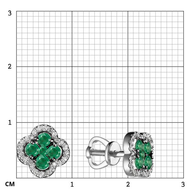 Серьги пусеты из белого золота с бриллиантами и изумрудами (055209)