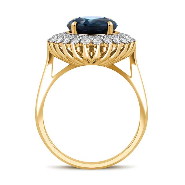 Кольцо из жёлтого золота с бриллиантами и сапфиром (045668)