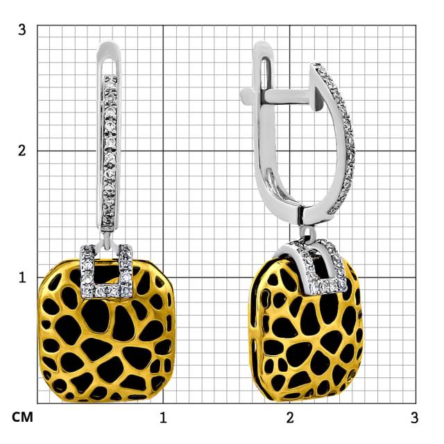 Серьги из комбинированного золота с бриллиантами и ониксом (023562)