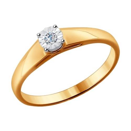 Помолвочное кольцо из красного золота с бриллиантом (029596)