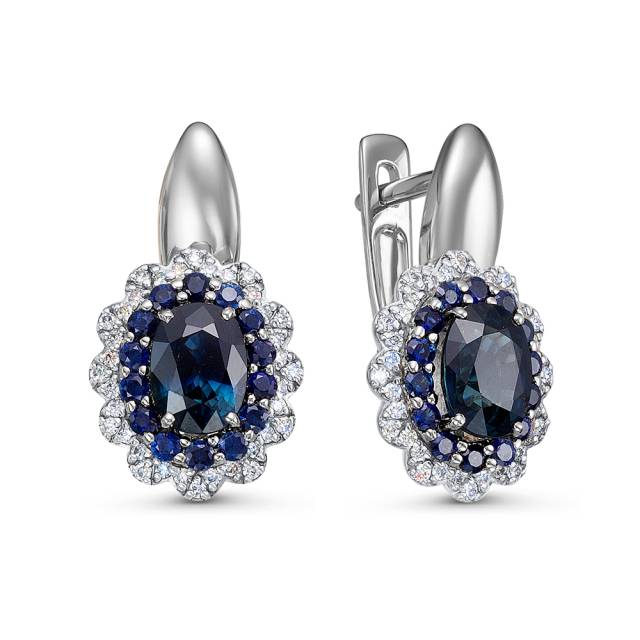Серьги из белого золота с бриллиантами и сапфирами (055813)