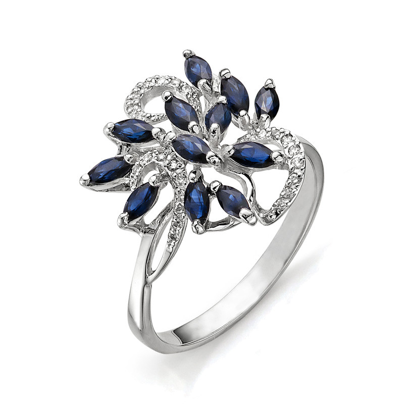 Кольцо из белого золота с бриллиантами и сапфирами (035898)