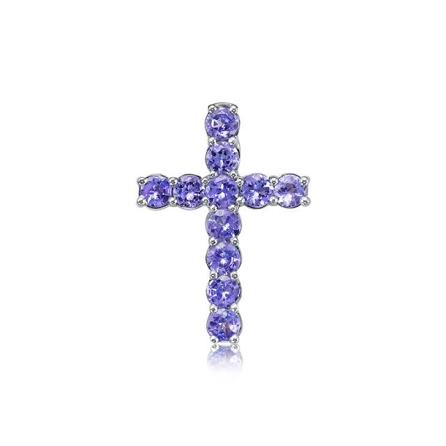 Кулон крест из белого золота с танзанитами (051367)