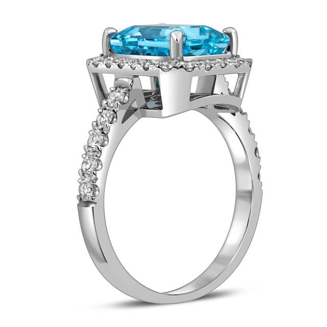 Кольцо из белого золота с бриллиантами и аквамарином (059407)