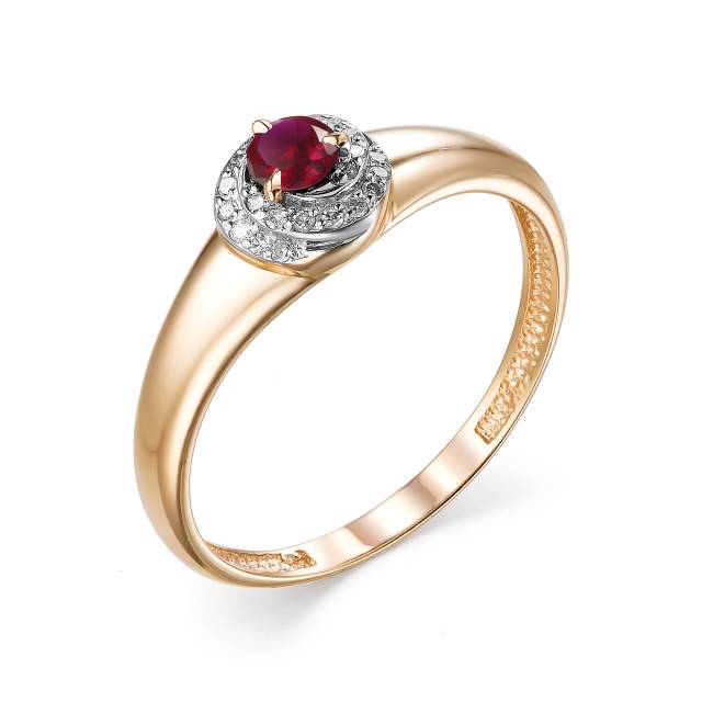 Кольцо из красного золота с бриллиантами и рубином (042005)