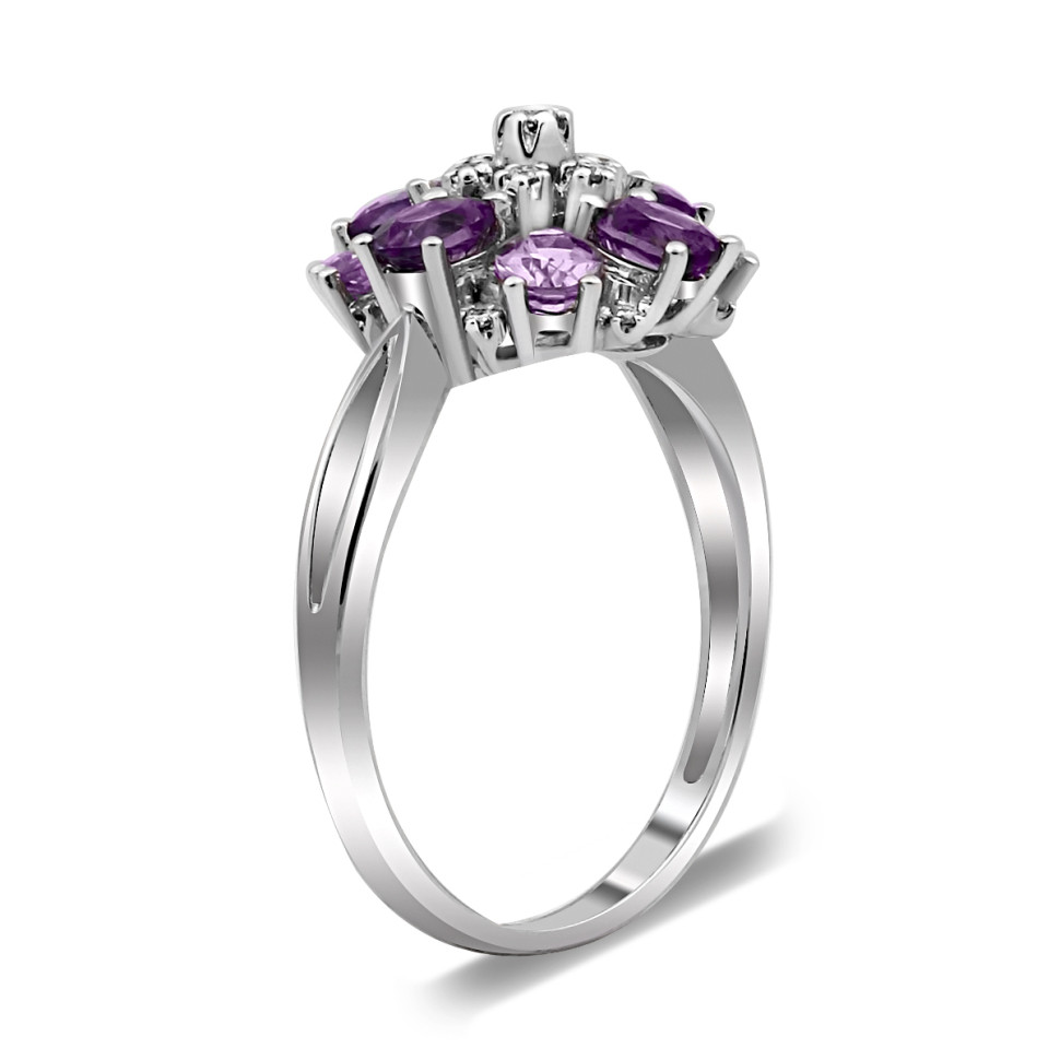 Кольцо из белого золота с бриллиантами и аметистами (019929)