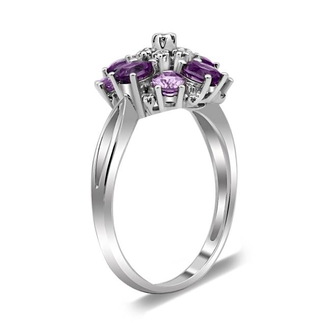 Кольцо из белого золота с бриллиантами и аметистами (019929)