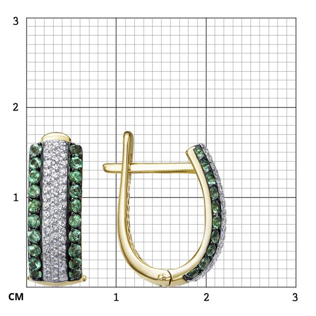Серьги из жёлтого золота с бриллиантами и изумрудами (059583)