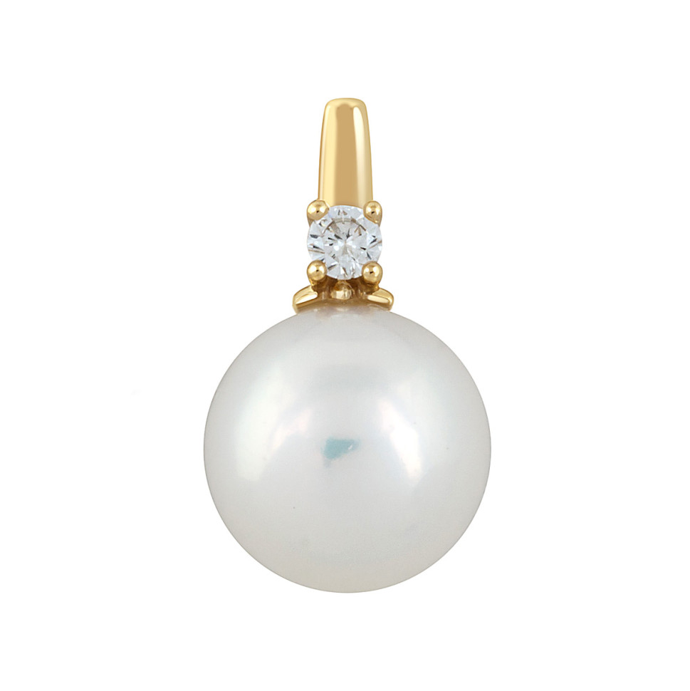 Кулон из жёлтого золота с бриллиантом и жемчужиной (048476)