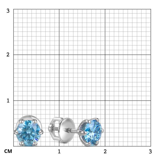 Серьги пусеты из белого золота с голубыми бриллиантами (060037)