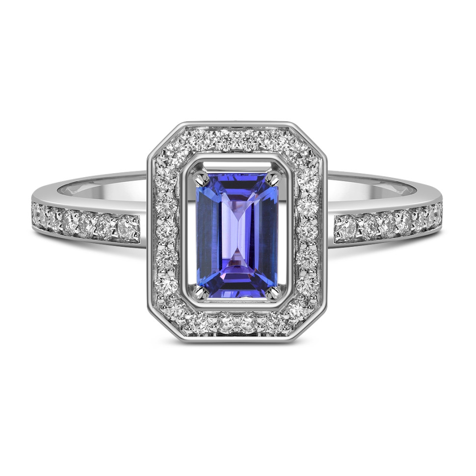 Кольцо из белого золота с бриллиантами и танзанитом (061554)