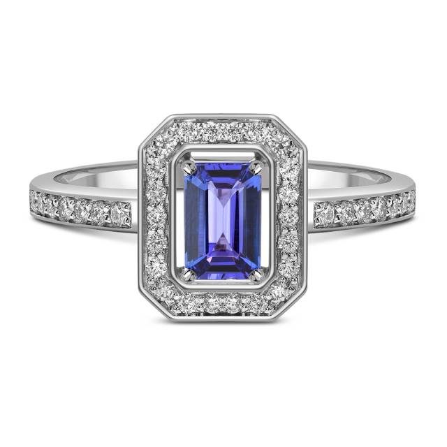 Кольцо из белого золота с бриллиантами и танзанитом (061554)