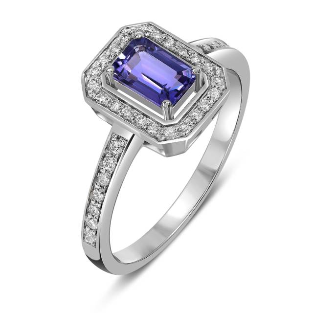 Кольцо из белого золота с бриллиантами и танзанитом (061554)