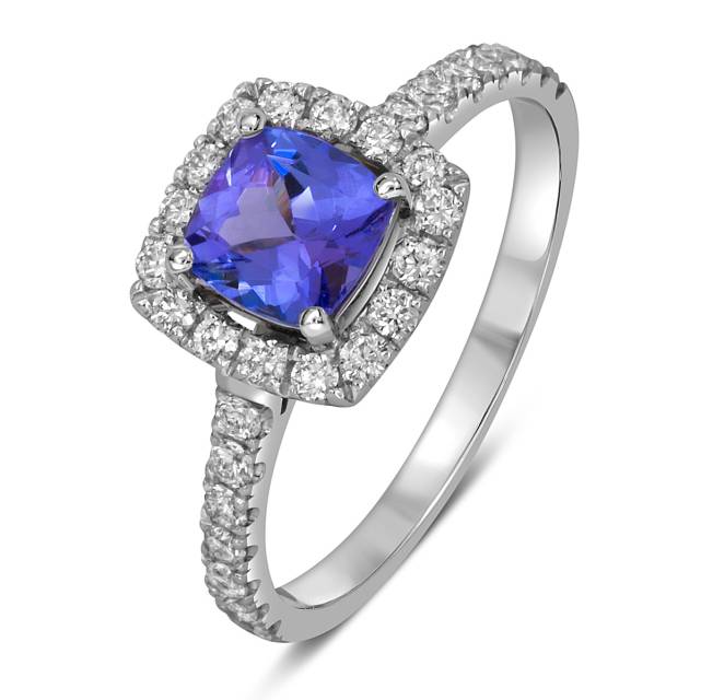 Кольцо из белого золота с бриллиантами и танзанитом (055652)