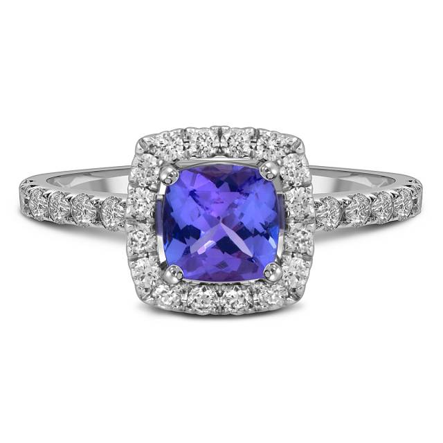 Кольцо из белого золота с бриллиантами и танзанитом (055652)