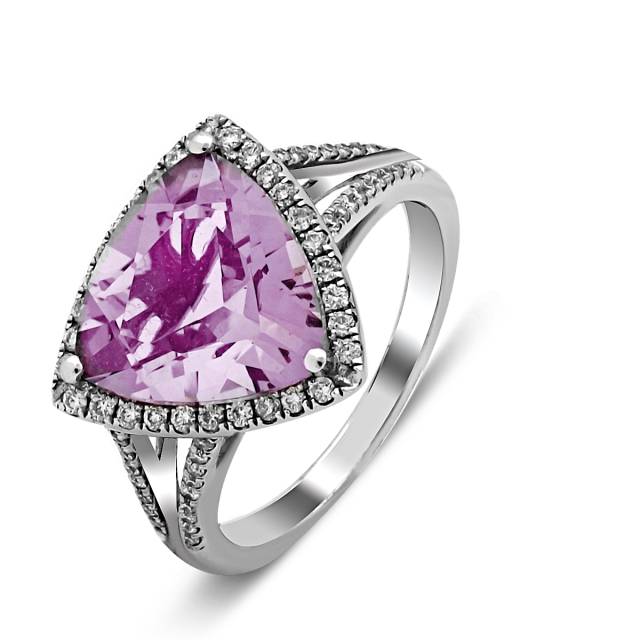 Кольцо из белого золота с бриллиантами и аметистом (021085)