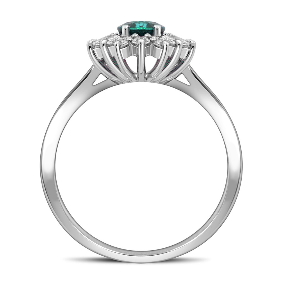 Кольцо из белого золота с бриллиантами и изумрудом (055098)