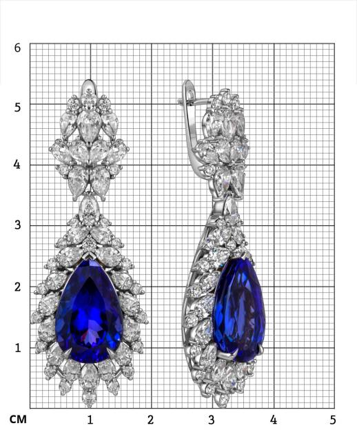 Серьги из белого золота с бриллиантами и танзанитами (054131)