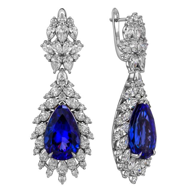 Серьги из белого золота с бриллиантами и танзанитами (054131)