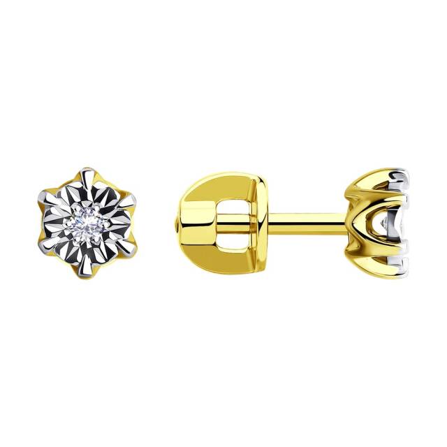 Серьги пусеты из жёлтого золота с бриллиантами (043978)