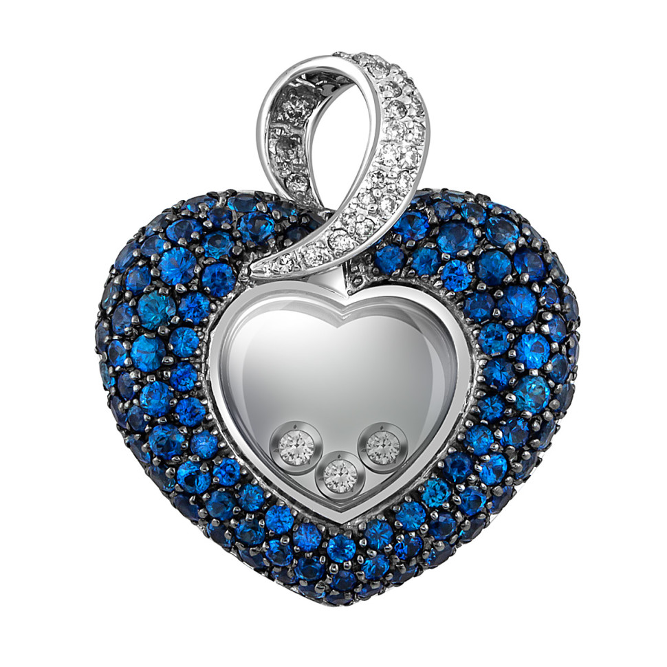 Кулон из белого золота с бриллиантами и сапфирами 