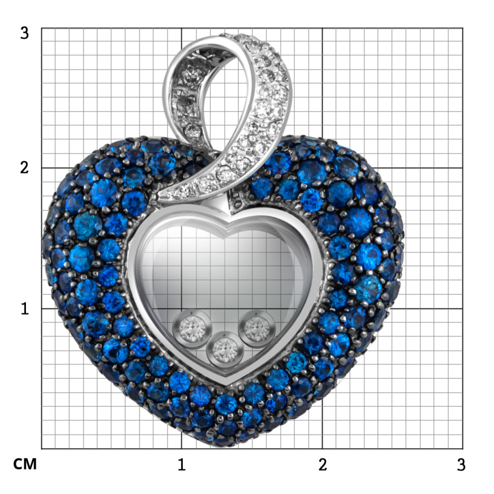 Кулон из белого золота с бриллиантами и сапфирами 