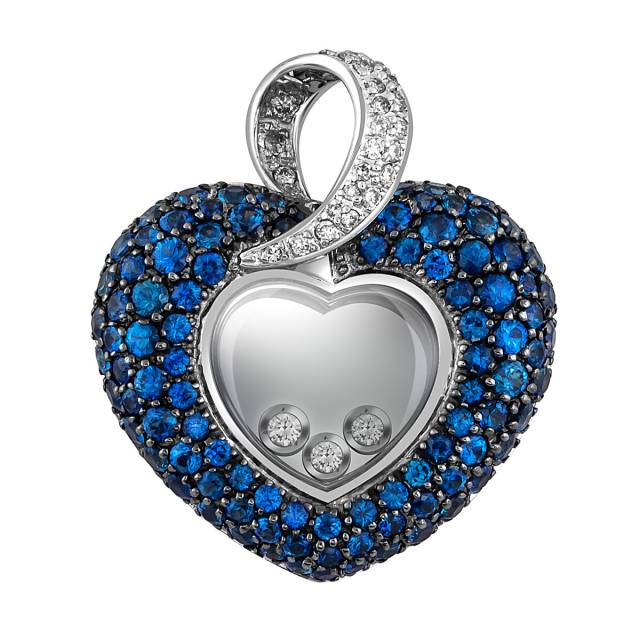 Кулон из белого золота с бриллиантами и сапфирами "Сердце" (051714)
